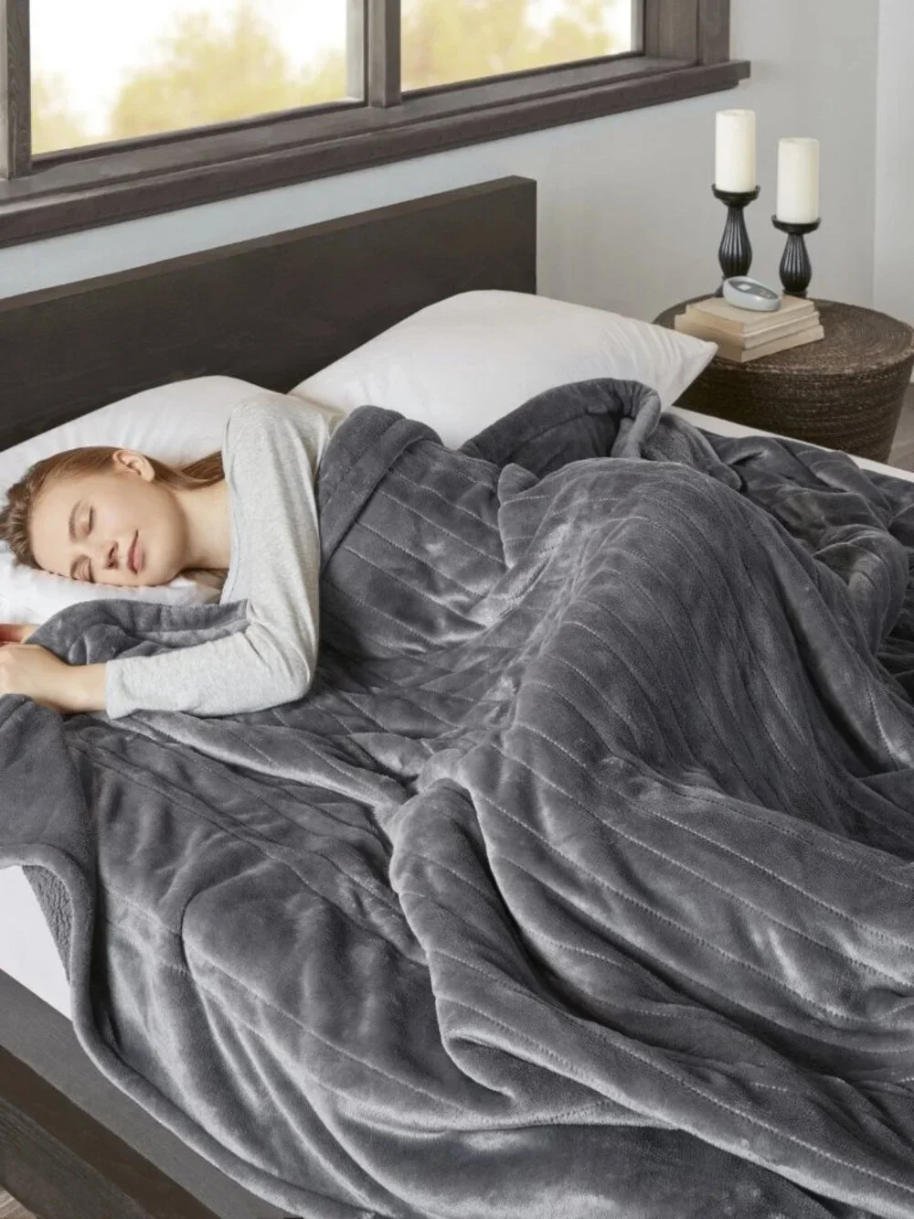 Beautyrest Heated Microlight to Berber Blanket King - Gray